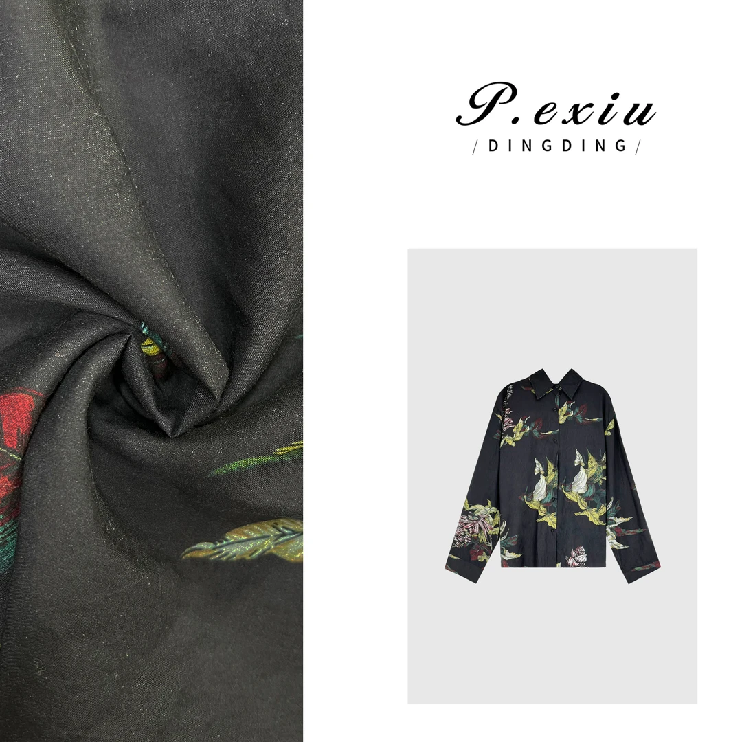 【盛夏花影】100%天丝法式复古印花Polo领衬衫 W-62087