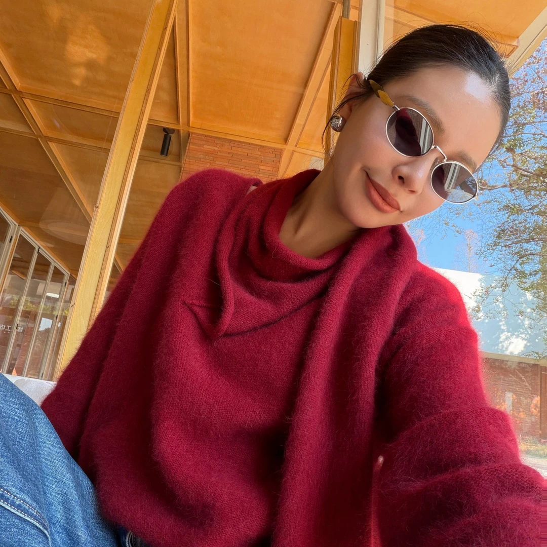 耶耶YEYE|特价福福高级围巾领羊毛针织套头毛衣女