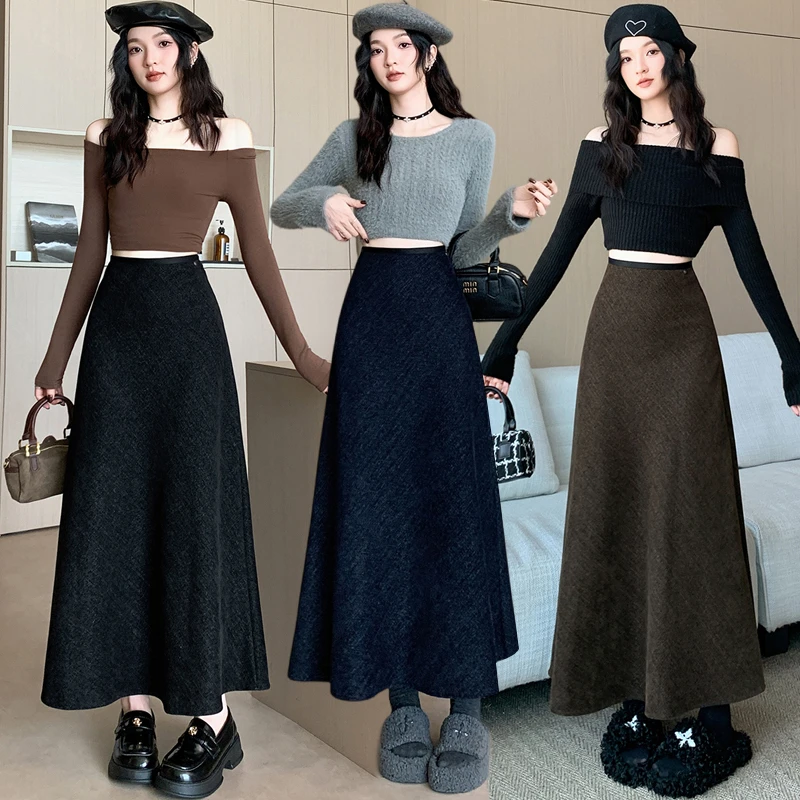 实拍复古鱼尾裙半身裙女秋冬季松紧显瘦休闲垂感a字裙包臀长裙子