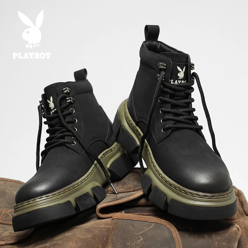 花花公子秋冬新款大黄靴英伦风户外工装厚底高帮马丁靴复古休闲鞋