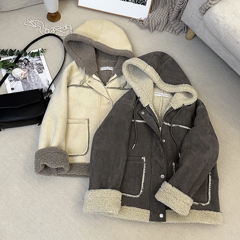 1CoMo 厚款冬装外套休闲洋气拼接冬季保暖宽松型加厚连帽外套809