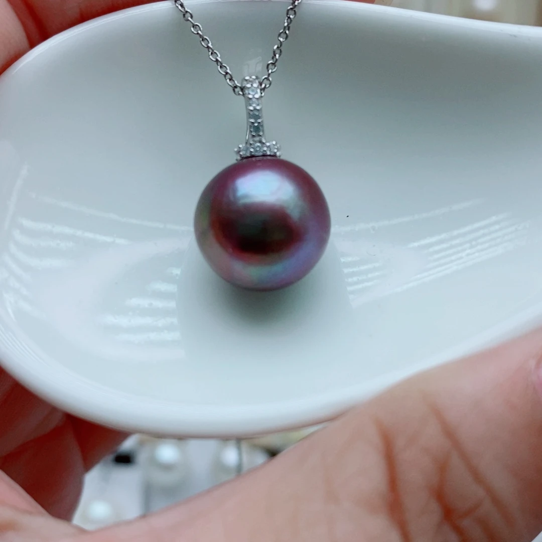 淡水珍珠银S925镶嵌颈饰12.7m m