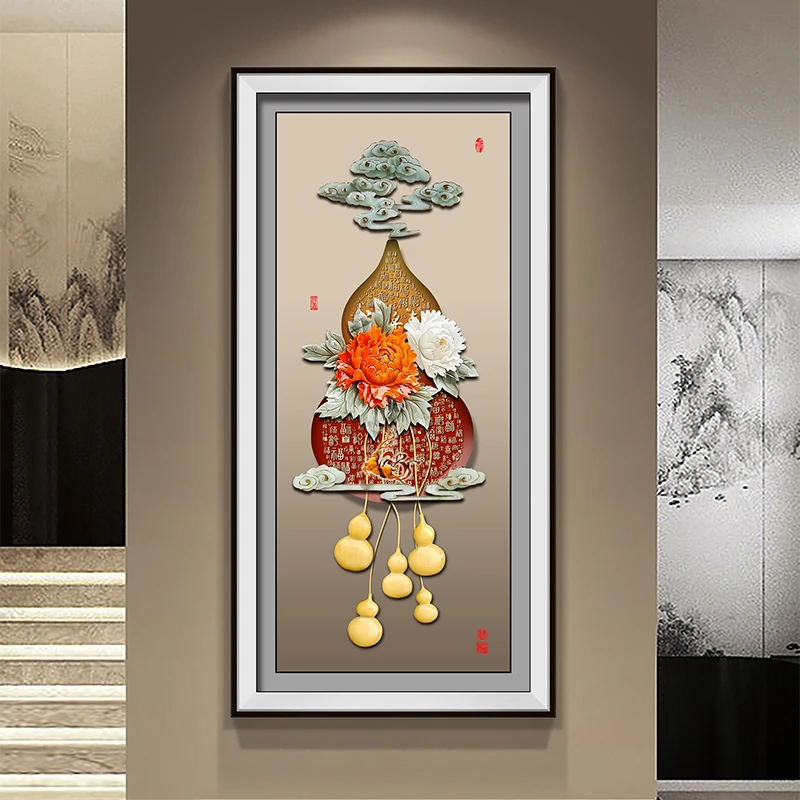 九头鸟手工玉雕画《福禄吉祥》80x160