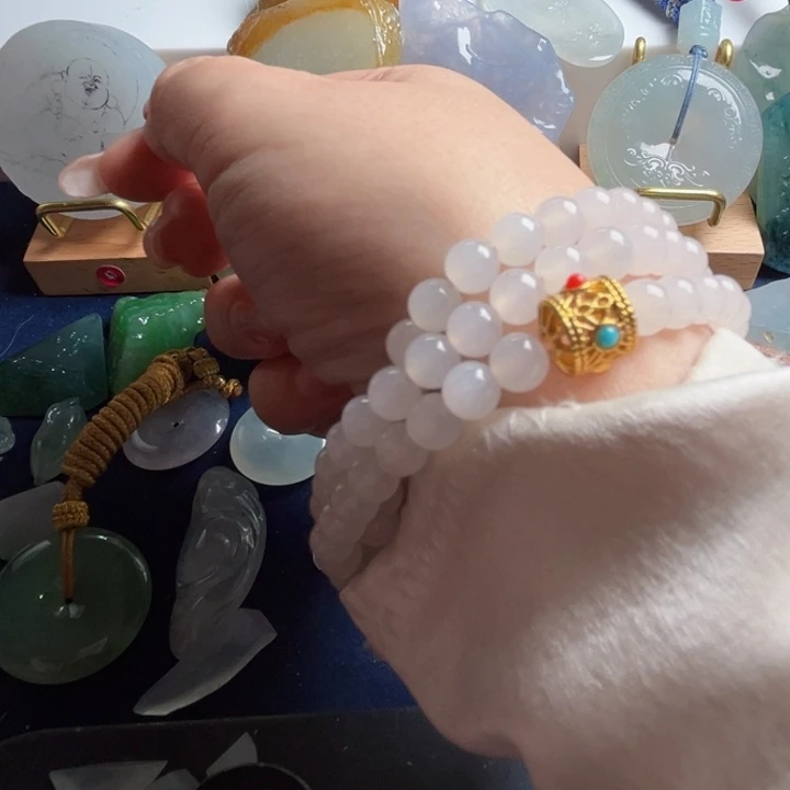 翡翠未镶嵌颈饰天然翡翠冰种珠串