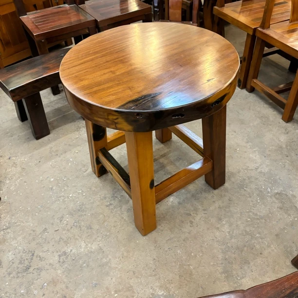 老船木圆桌圆台榫卯结构家用圆形客厅阳台两用桌椅咖啡桌新中式