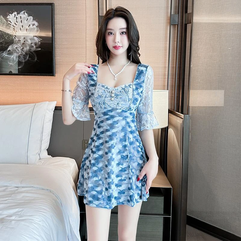 【蓝色海洋】气质显瘦高级感连衣裙女仙女风性感小个子短裙3586