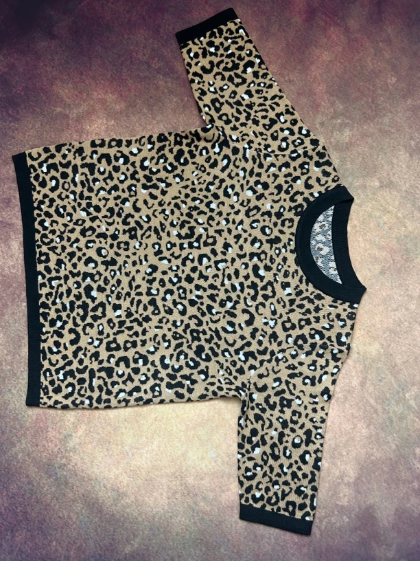 源头工厂直销现货秒发古洋气豹纹印花拼色宽松圆领短袖T恤女秋季