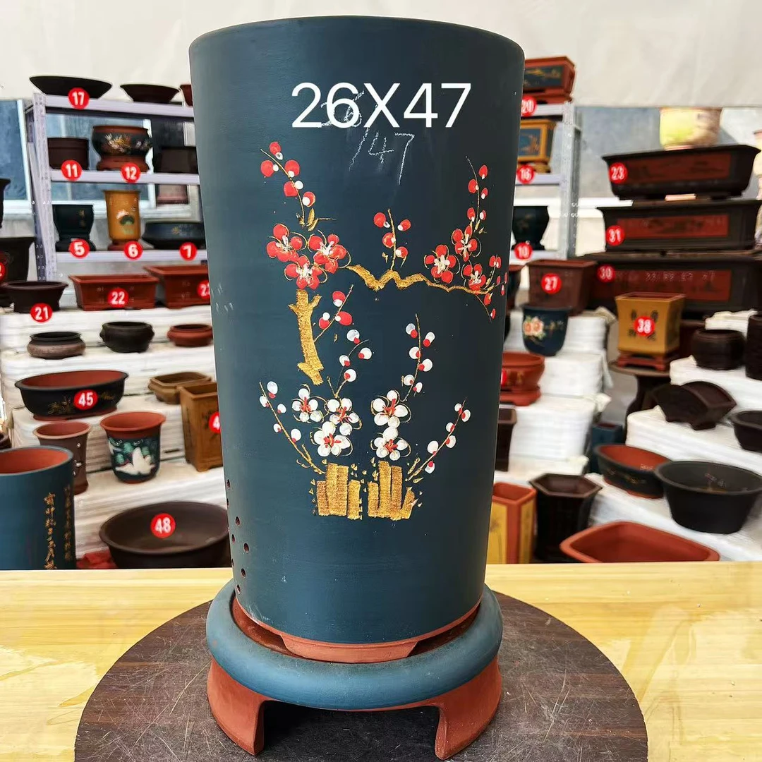 直销纯手工大圆签筒花卉绿植飘枝老桩盆景造型盆艺紫砂花盆