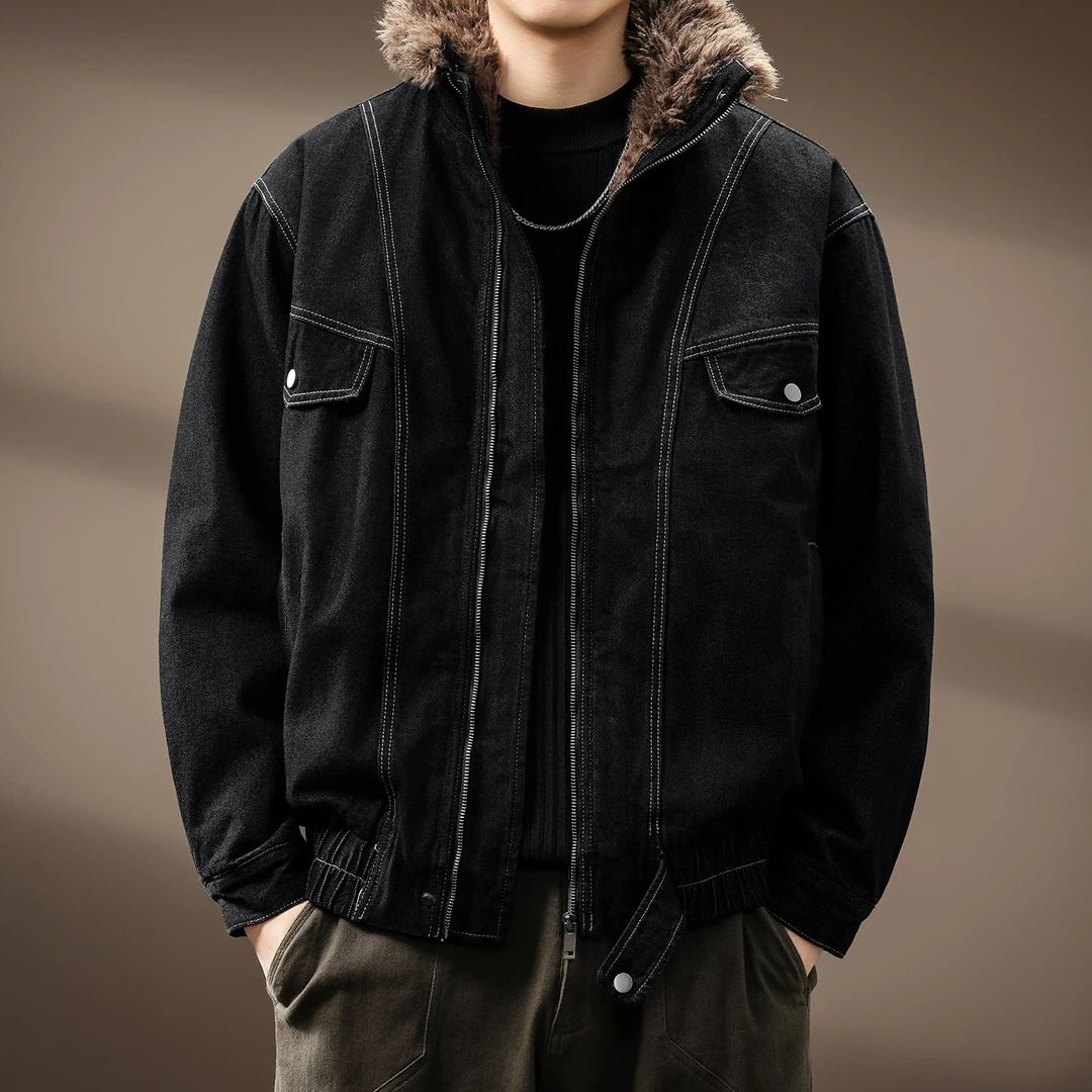 丝绵高端座山雕羊羔绒毛领工装棉服男冬季新款重磅加厚户外外套