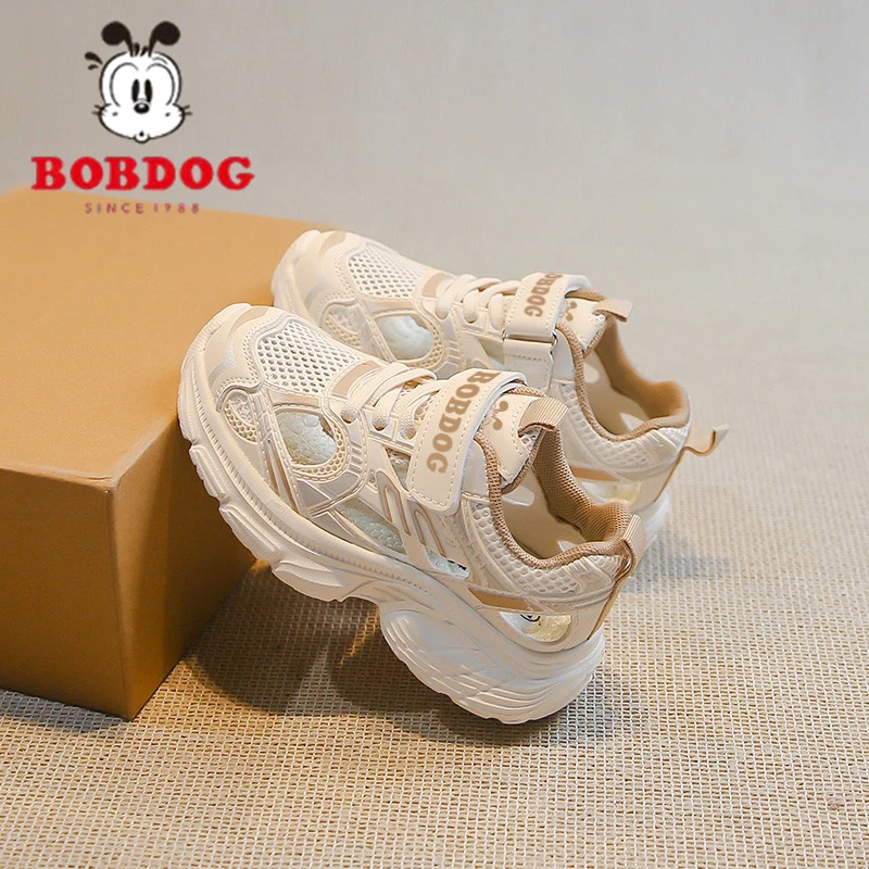 巴布豆儿童运动鞋2025夏季镂空网面女童软底凉鞋休闲中大童男童鞋