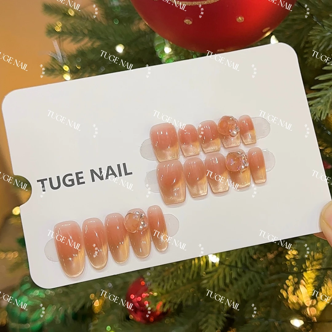 TugeNail“冬日暖阳”（现货）秋冬显白美甲渐变猫眼法式穿戴甲TGN114