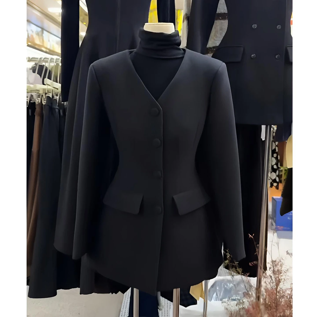 法式高级感复古小香风毛呢外套女秋冬新款时尚简约V领沙漏腰大衣