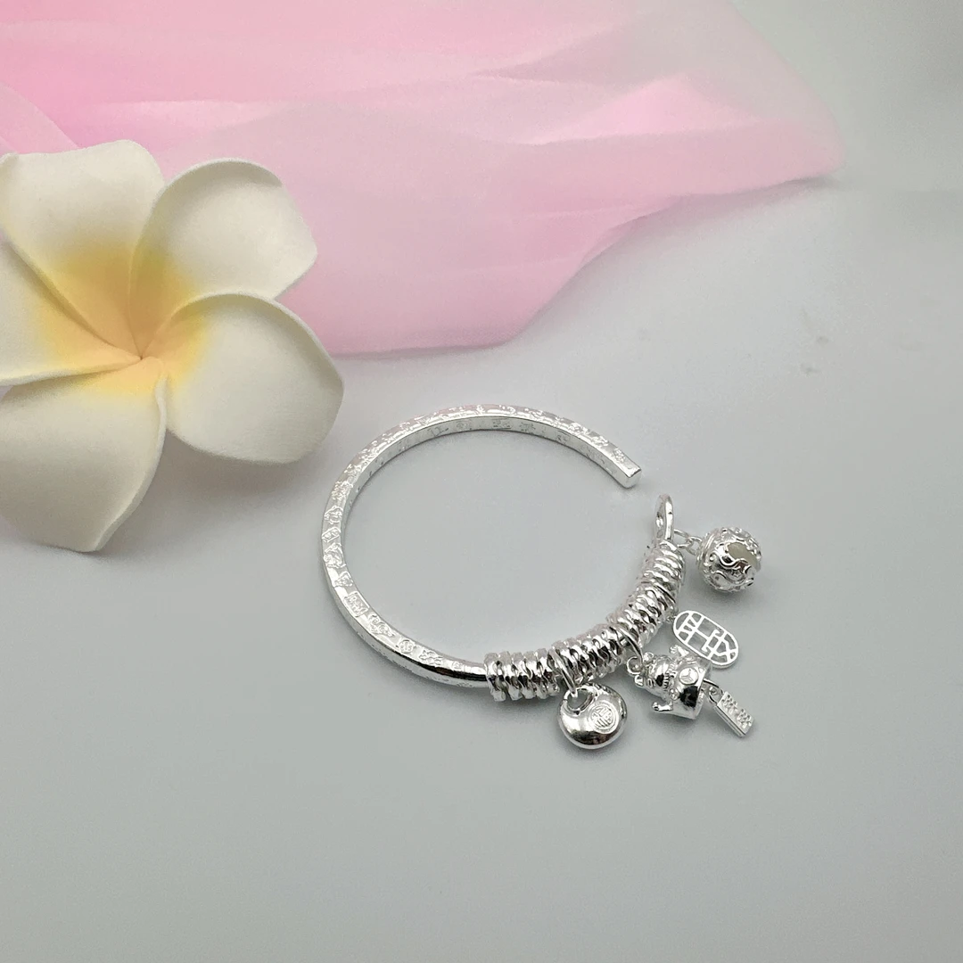 铜合金手镯 吉言万贯盘缠百搭款手镯女实心筷子黄财神年轻款礼物