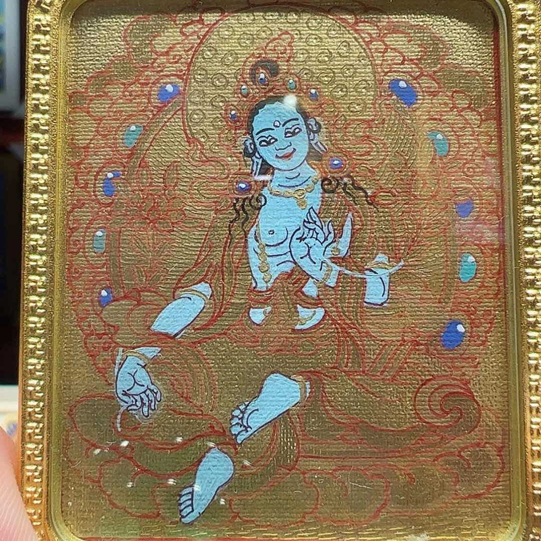 吊坠热贡手绘唐卡绿度母