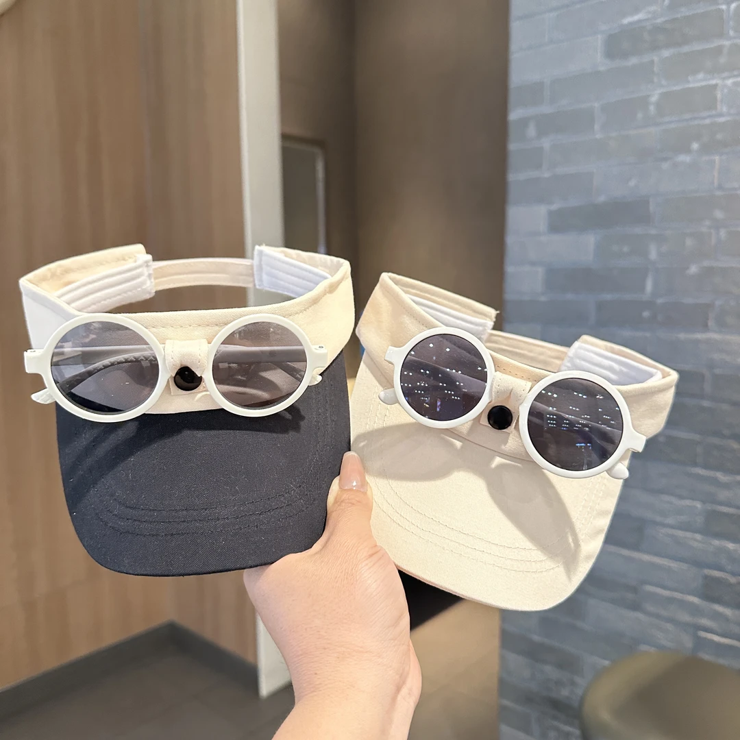 儿童墨镜一体空顶帽夏季宝宝透气运动遮阳帽男女童出游防晒鸭舌帽