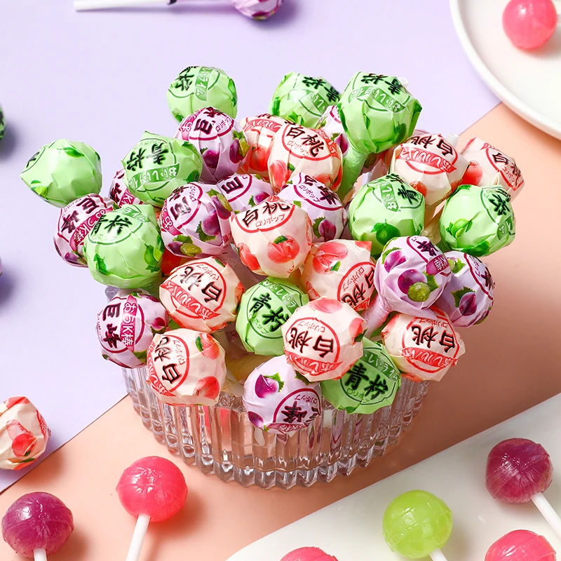 网红小青柠水果味棒棒糖果白桃高颜值办公室零食解馋年货花束送礼