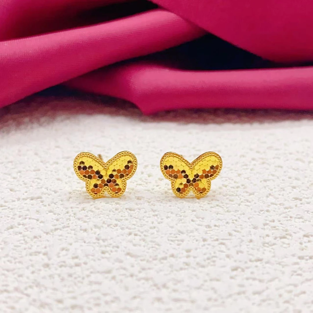 【木韵阁】足金999 5G黄金鱼鳞蝴蝶耳针时尚黄金时尚 2.02