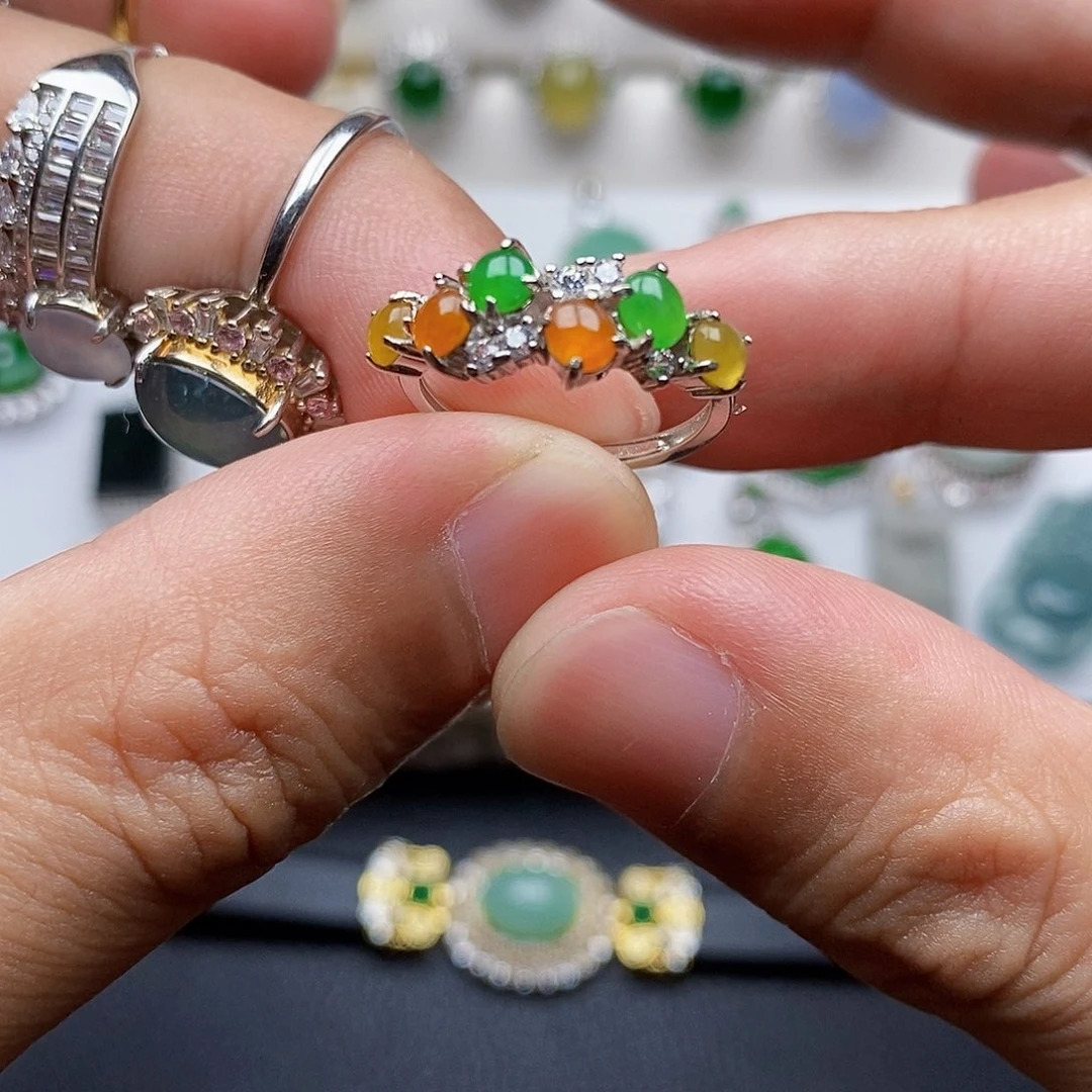 翡翠戒指银S925镶嵌戒指