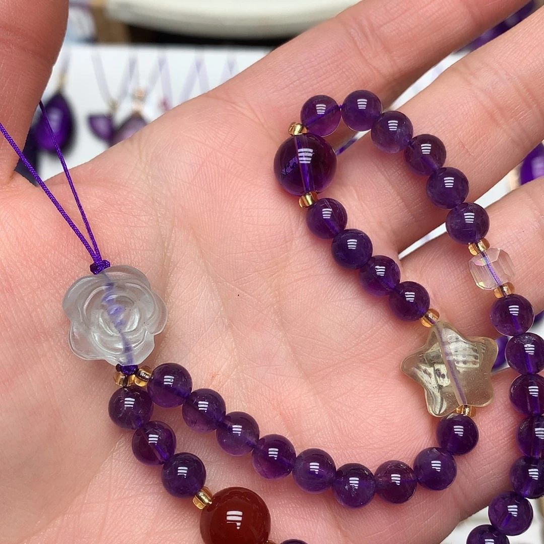 紫晶珠宝半成品未镶嵌L有钱花手机挂件