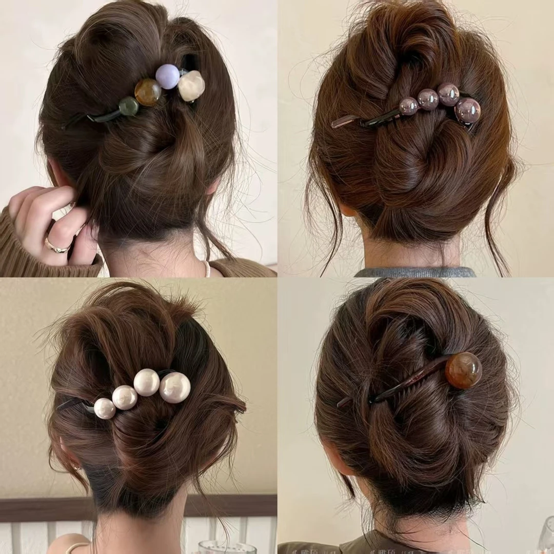 气质珍珠一字扭扭弹簧高级2025新款发夹后脑勺盘发夹子头饰小清新