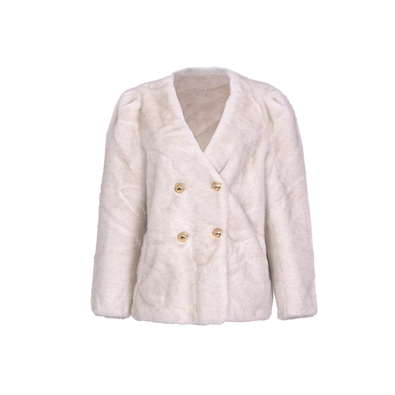 BCVOGA洋气时尚衣服V领肩膀扣装饰毛毛外套冬季百搭保暖小香