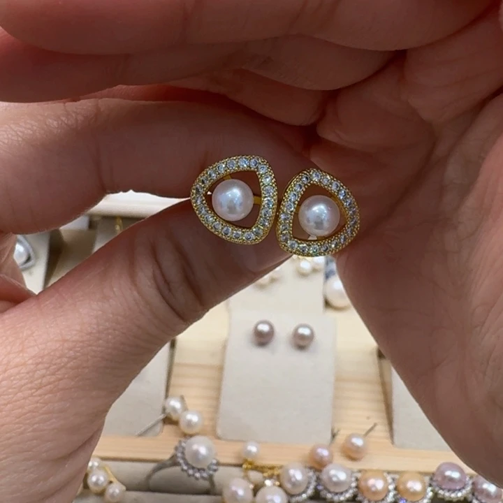 淡水珍珠耳饰银S925镶嵌