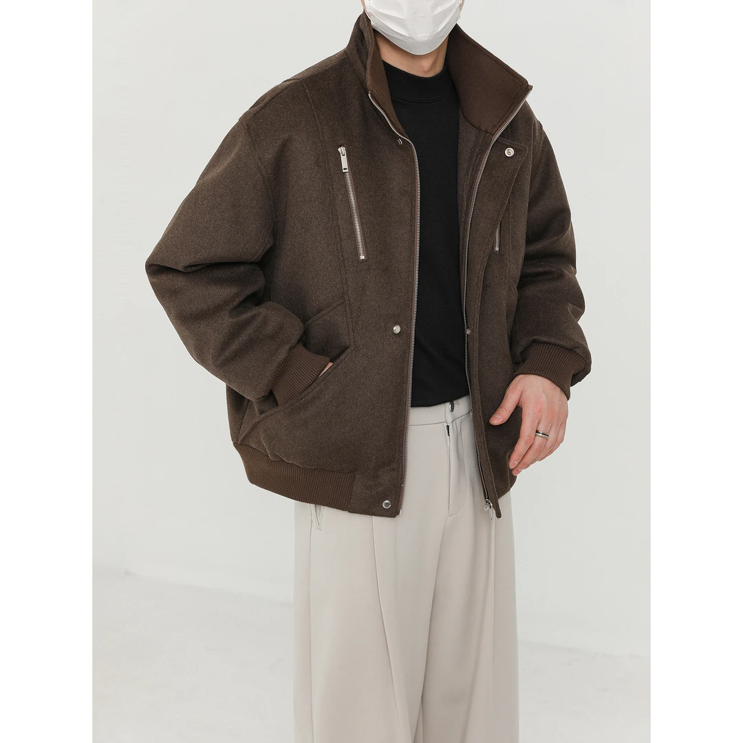 卓卓高级感立领羊毛呢夹克羽绒服男冬季防寒加厚保暖90白鸭绒外套
