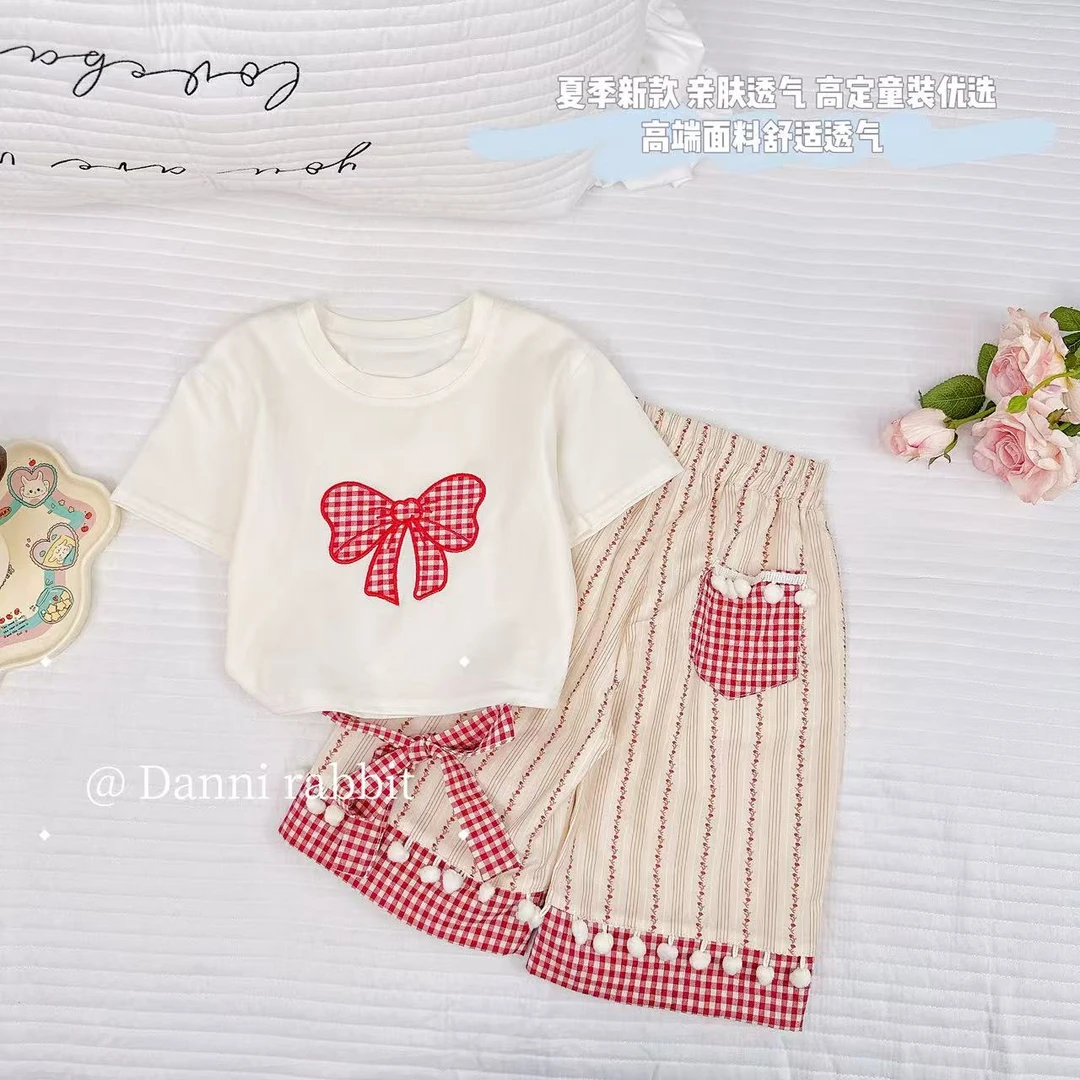 【Dannirabbit】*蝴蝶系带洋气+流苏圈圈*女童套装 【七分裤】X-7343