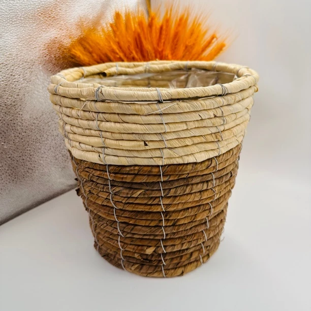 民宿风轻奢垃圾桶草编高档客厅卧室无盖家用办公室大容量复古纸篓