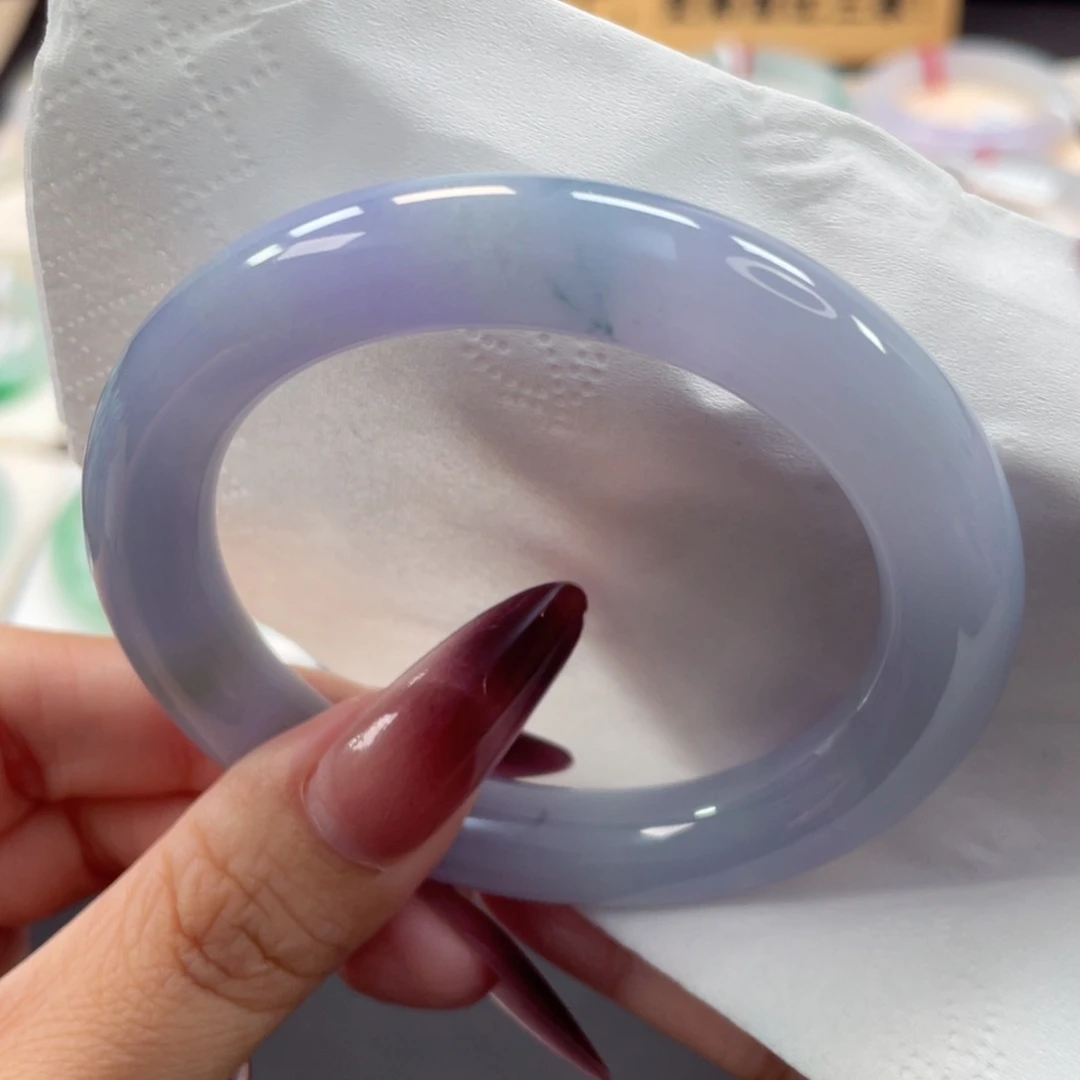 未镶嵌手镯翡翠54.5细糯化蓝紫飘花古典婉约9号