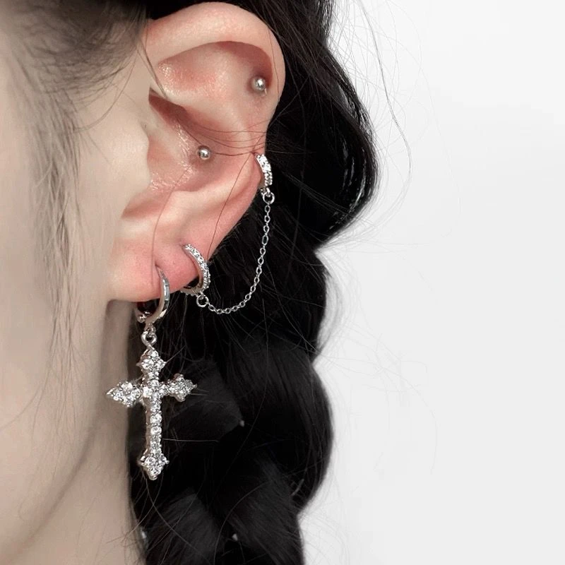 铜合金耳饰  十字架冷淡风简约高级感耳钉耳环潮酷气质个性情侣款