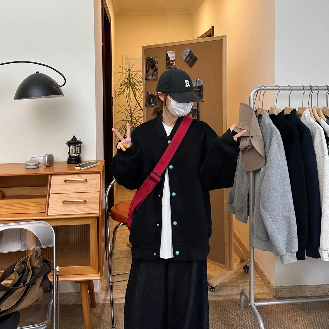 休闲夹克420g重磅面料仿绿松石ins潮流设计感宽松百搭棒球服男女