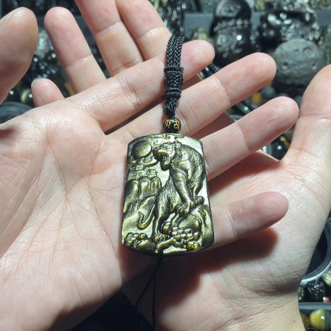 b***s黑曜岩未镶嵌颈饰金曜石虎牌吊坠