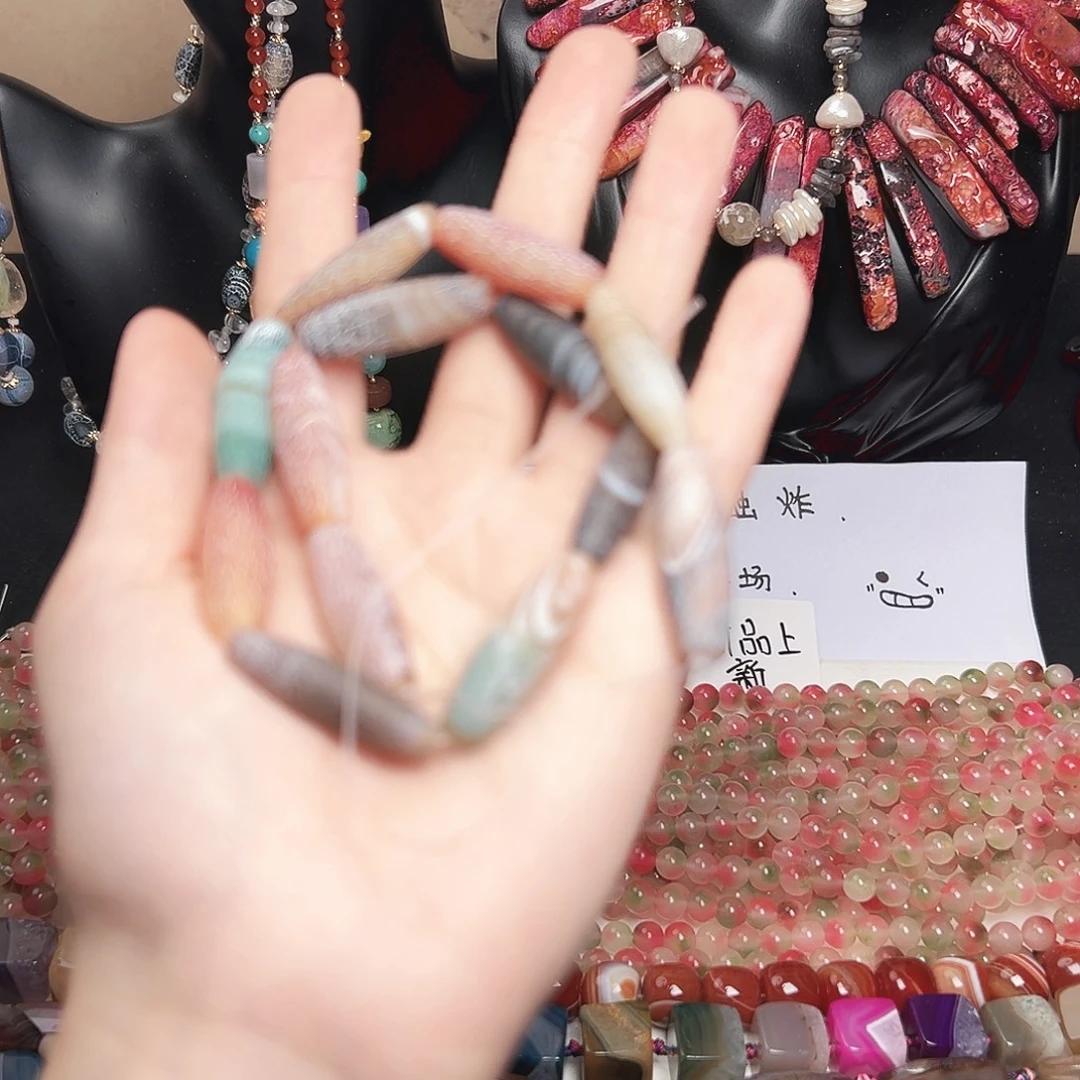 玛瑙/玉髓合金珠宝半成品x436。处理龙鳞纹玛瑙椭圆一条8mm
