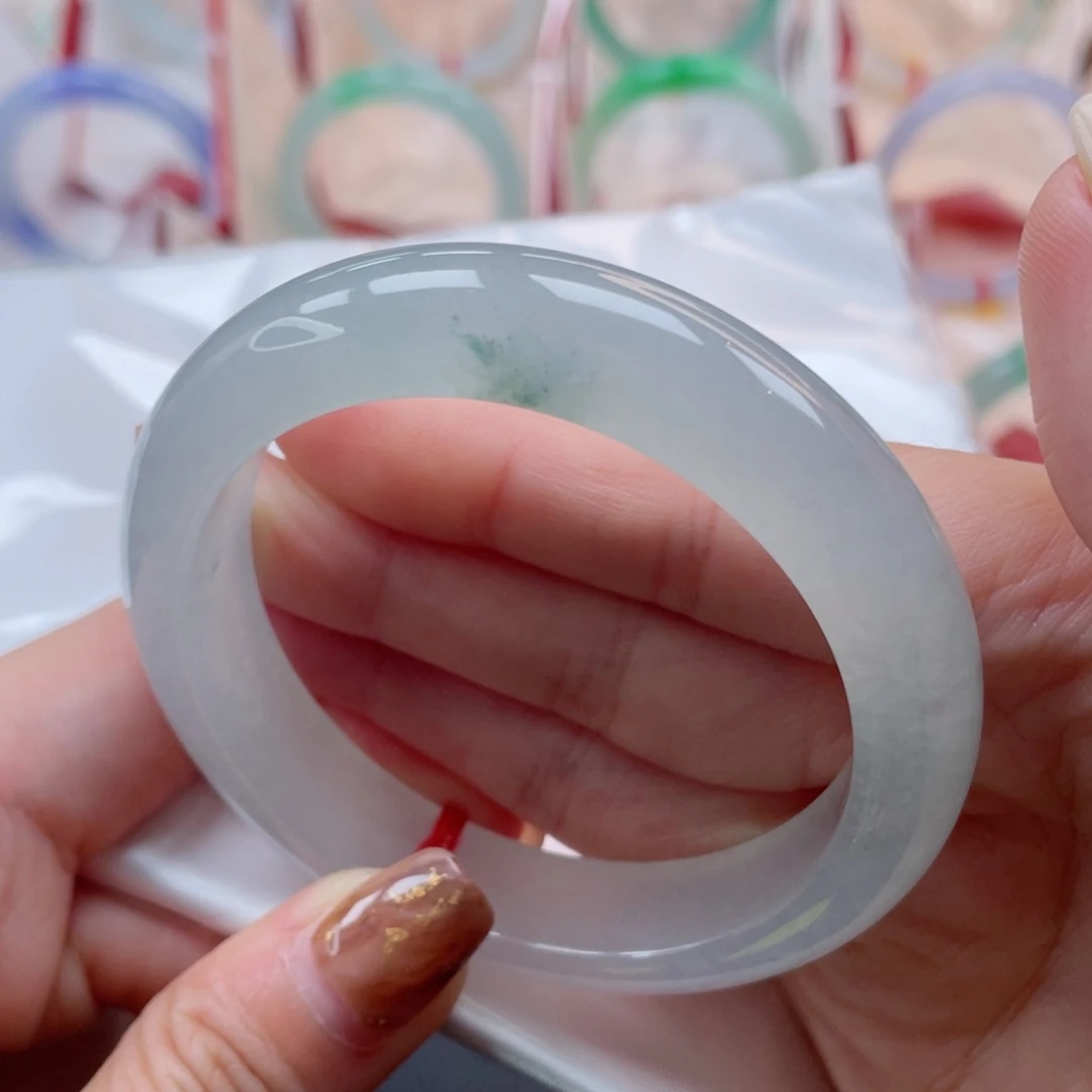 未镶嵌手镯翡翠55.8正圈 冰飘花 宛若仙境 17号