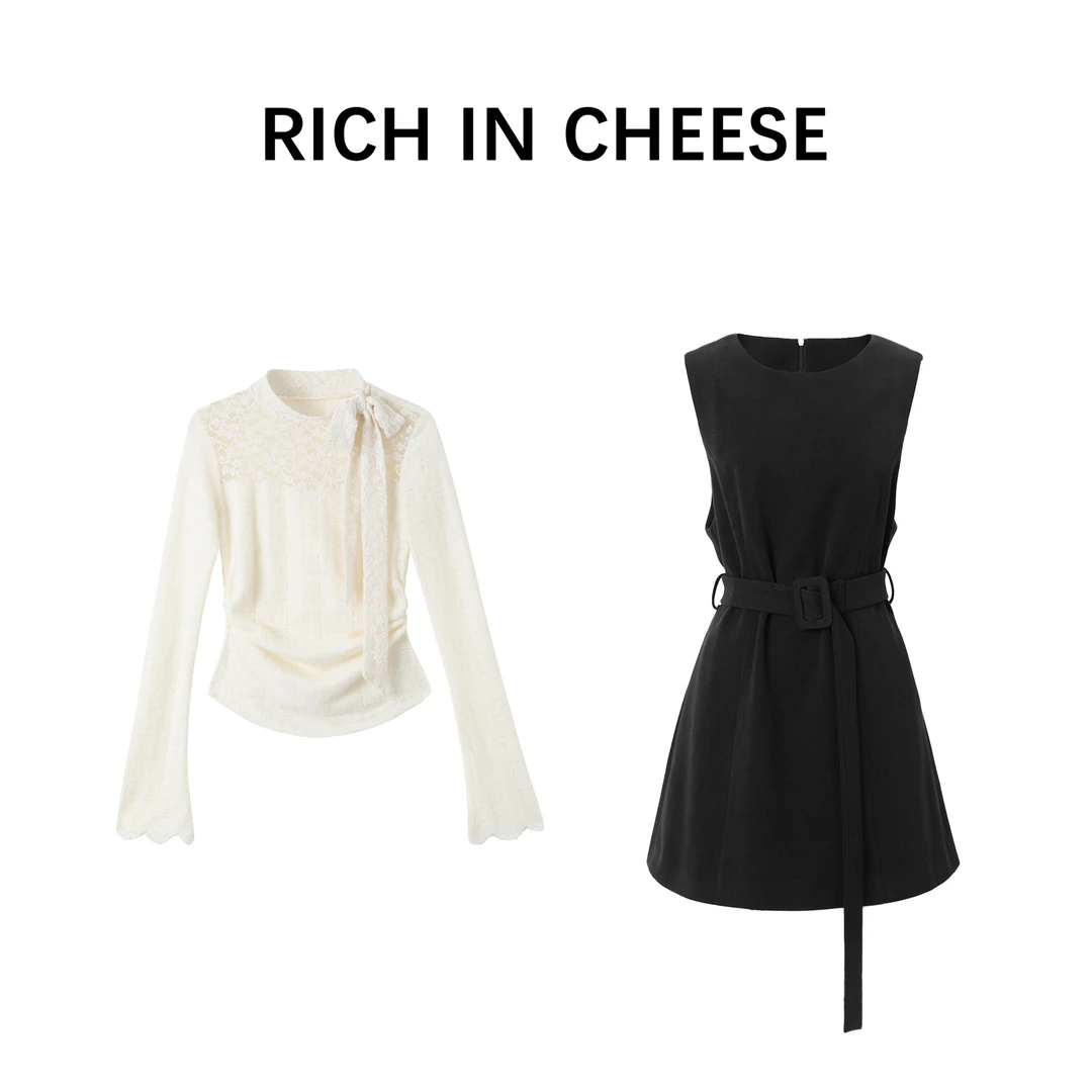 RICHINCHEESE 古早大小姐 气质长袖百搭女士修身收腰时尚两件套