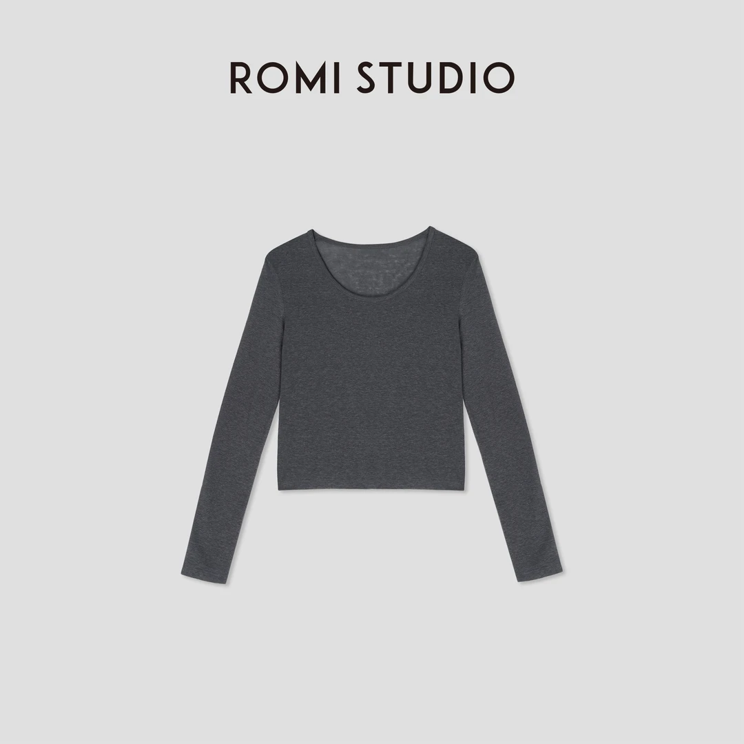 ROMI STUDIO”基础优雅“亚麻混纺软糯高弹肌理感长袖T恤 24SST1103