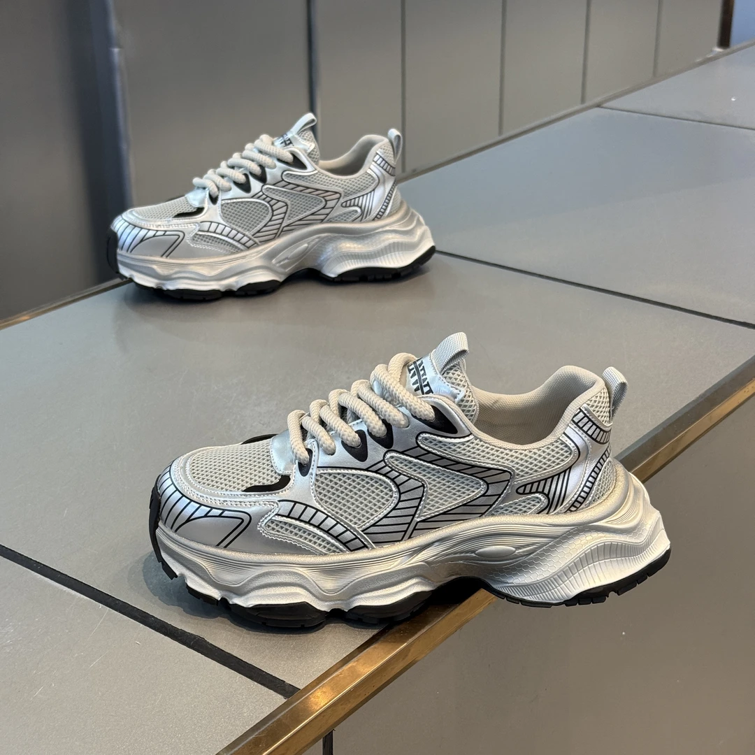 潮牌时尚轻奢高级感老爹鞋夏季新款透气网布厚底增高运动休闲男鞋