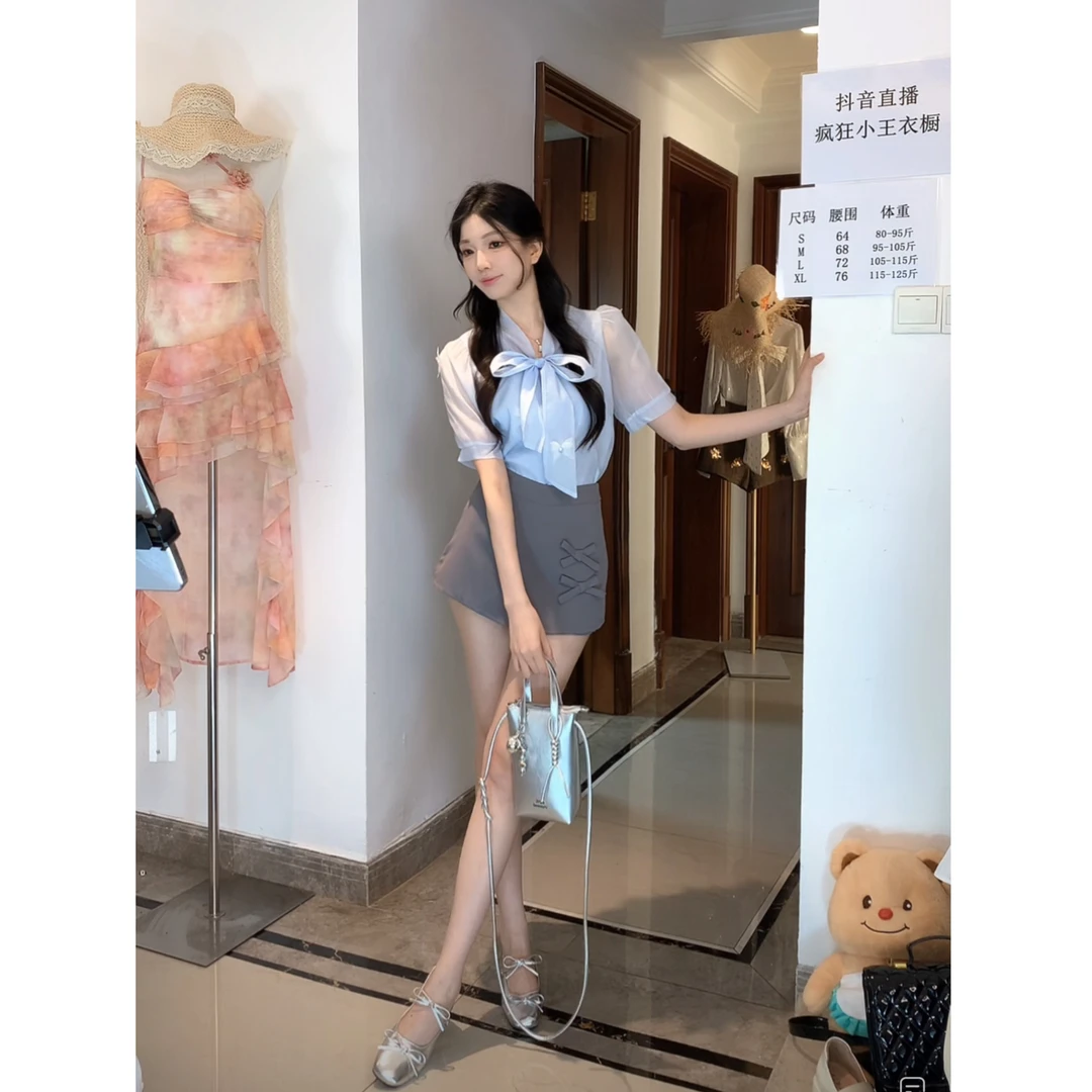 韩版夏季衬衫气质纯欲风简约通勤显瘦法式套装