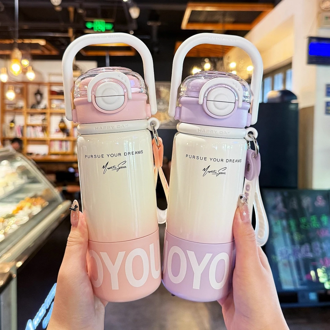 保温杯女生2025新款高颜值大容量吸管水杯女学生儿童上学专用杯子