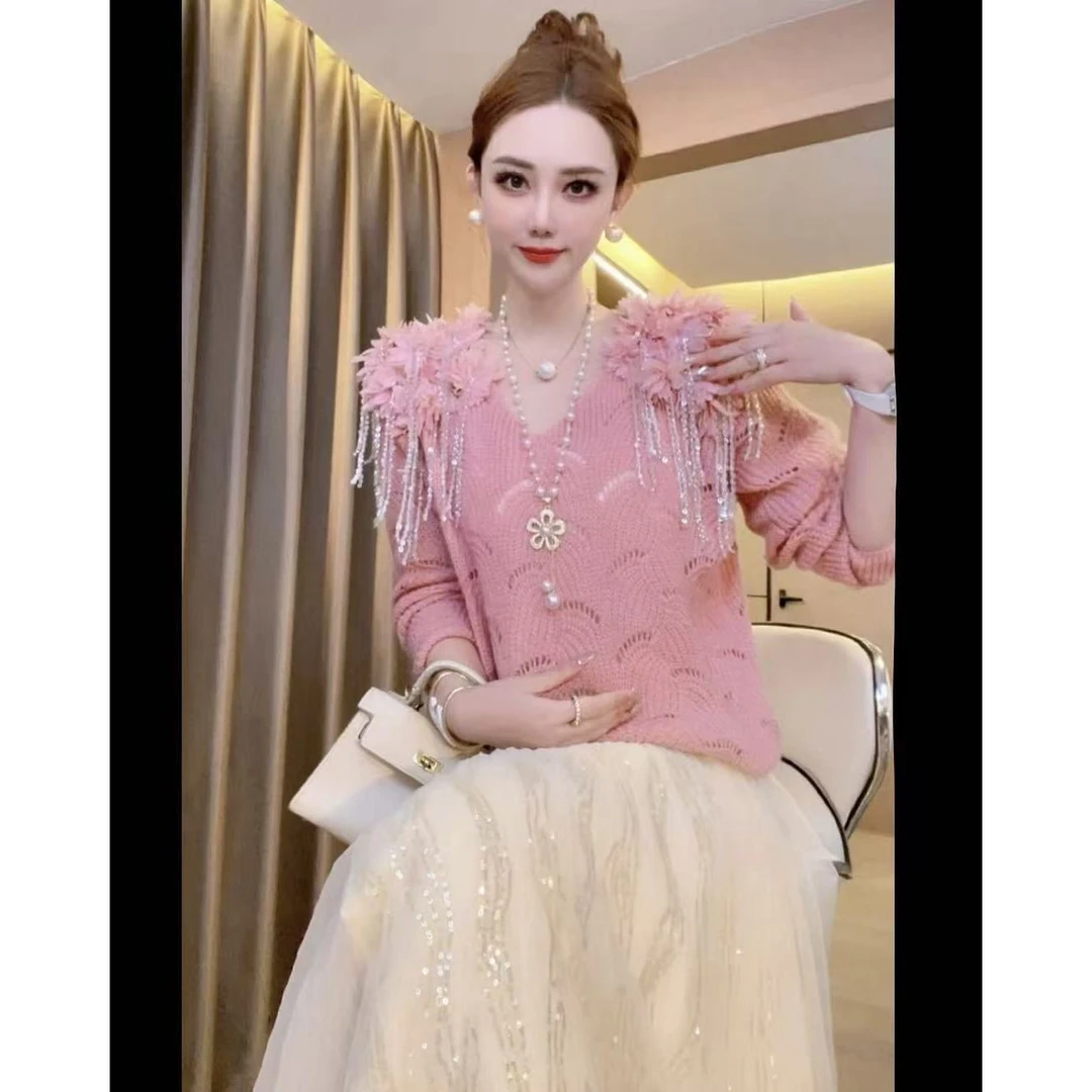 【风铃】重工钉珠轻奢百搭针织套头毛衣