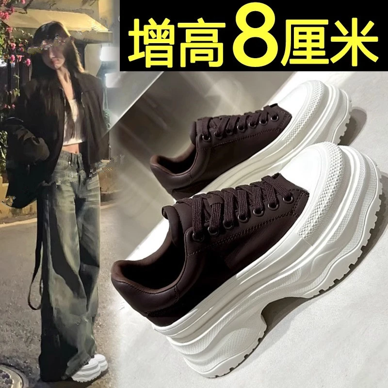 厚底休闲松糕鞋子女2025新款秋冬显脚小轻便运动鞋增高百搭小白鞋