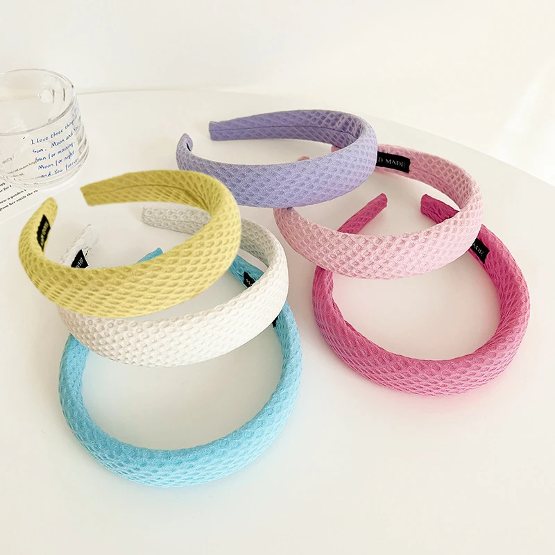 奶油色华夫格发箍日韩甜美百搭海绵增高颅头箍女外出纯色发箍36Z