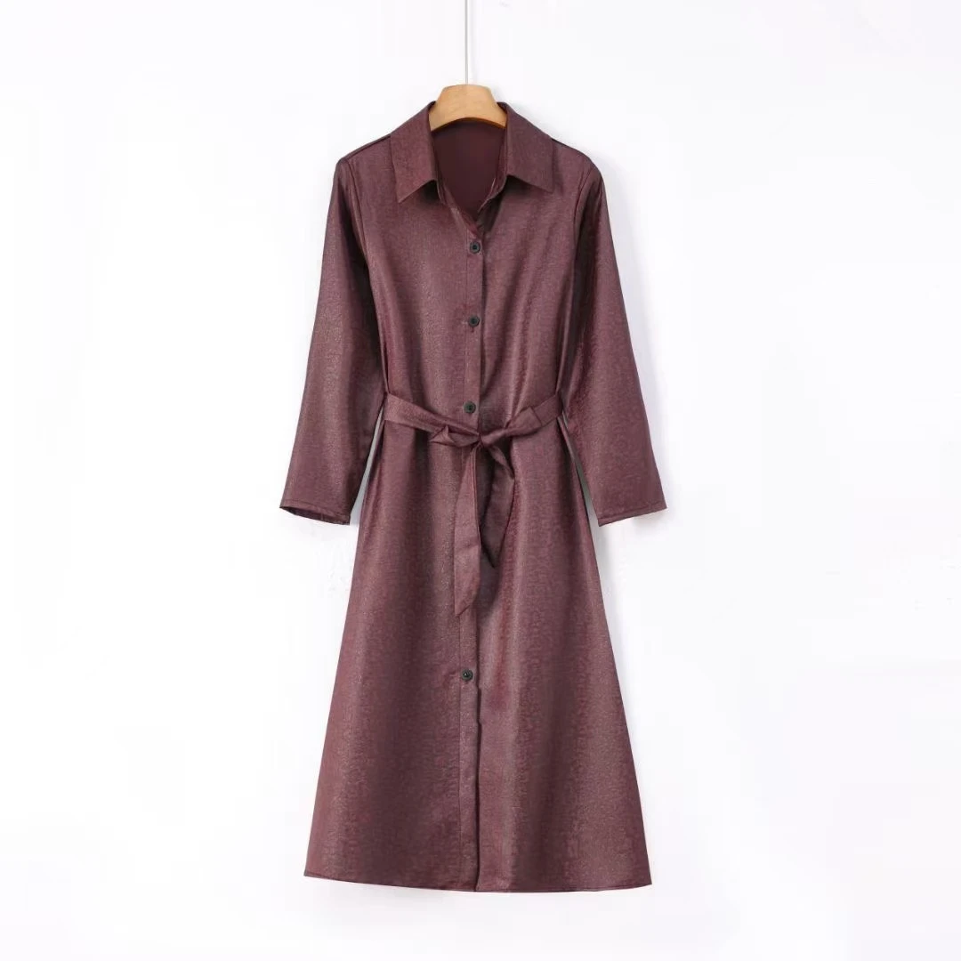 2025-177春装暗纹油皮老料显瘦腰带风衣外套