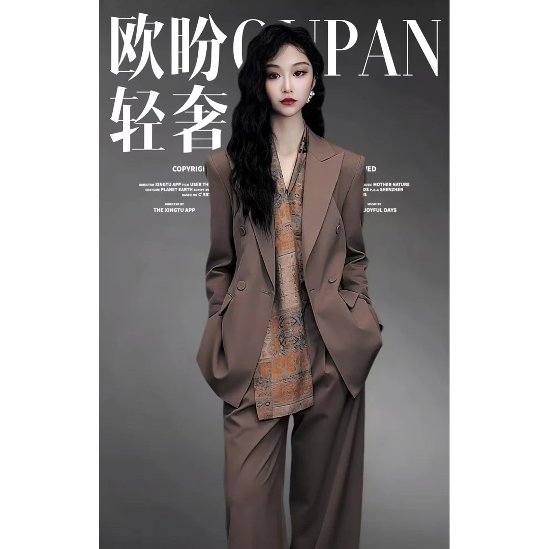 OUPAN 欧盼 深圳南油原创秋冬新款长袖西服套装设计感三件套女940