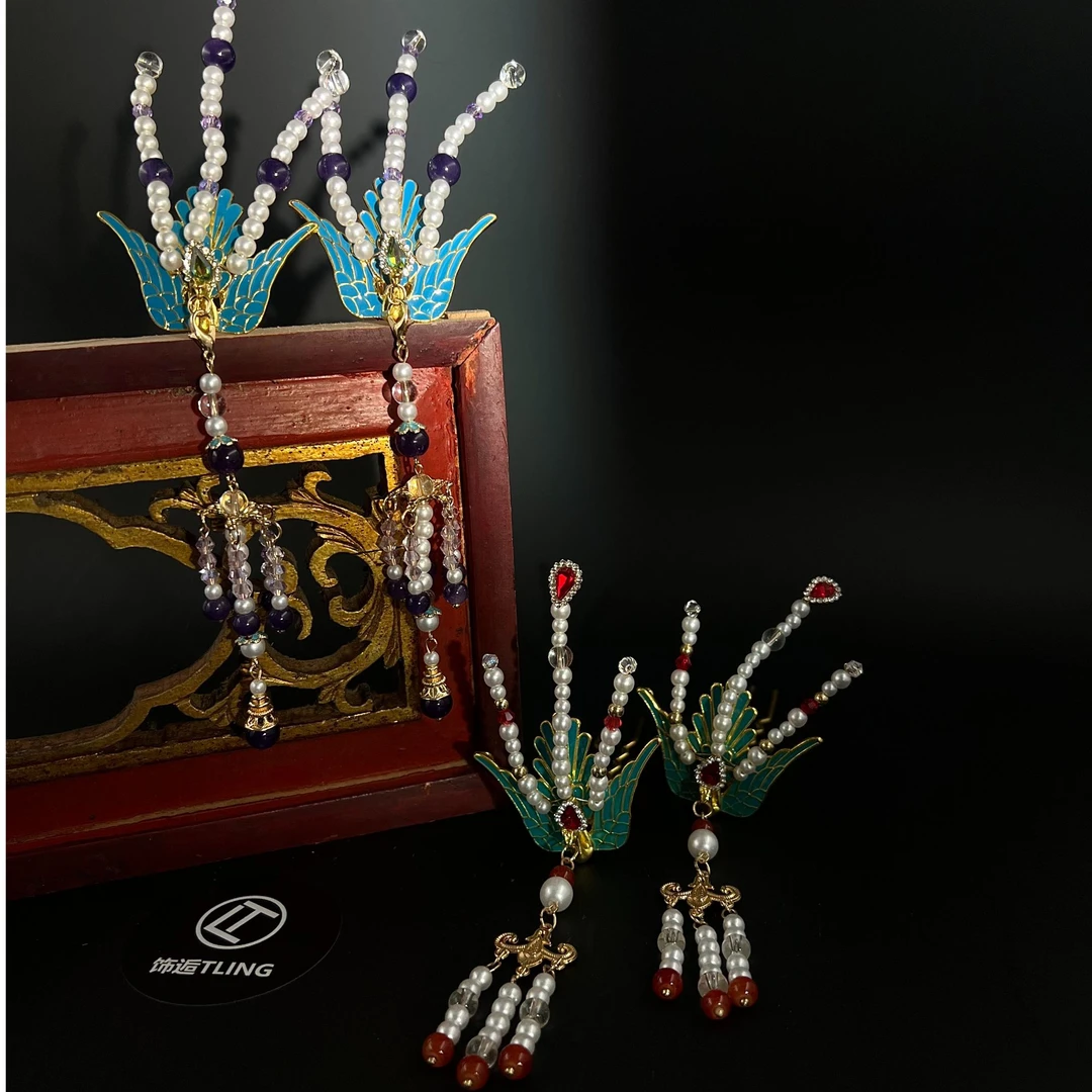 【侧凤】饰逅景泰蓝烧蓝珠花手工凤凰古风头饰发饰