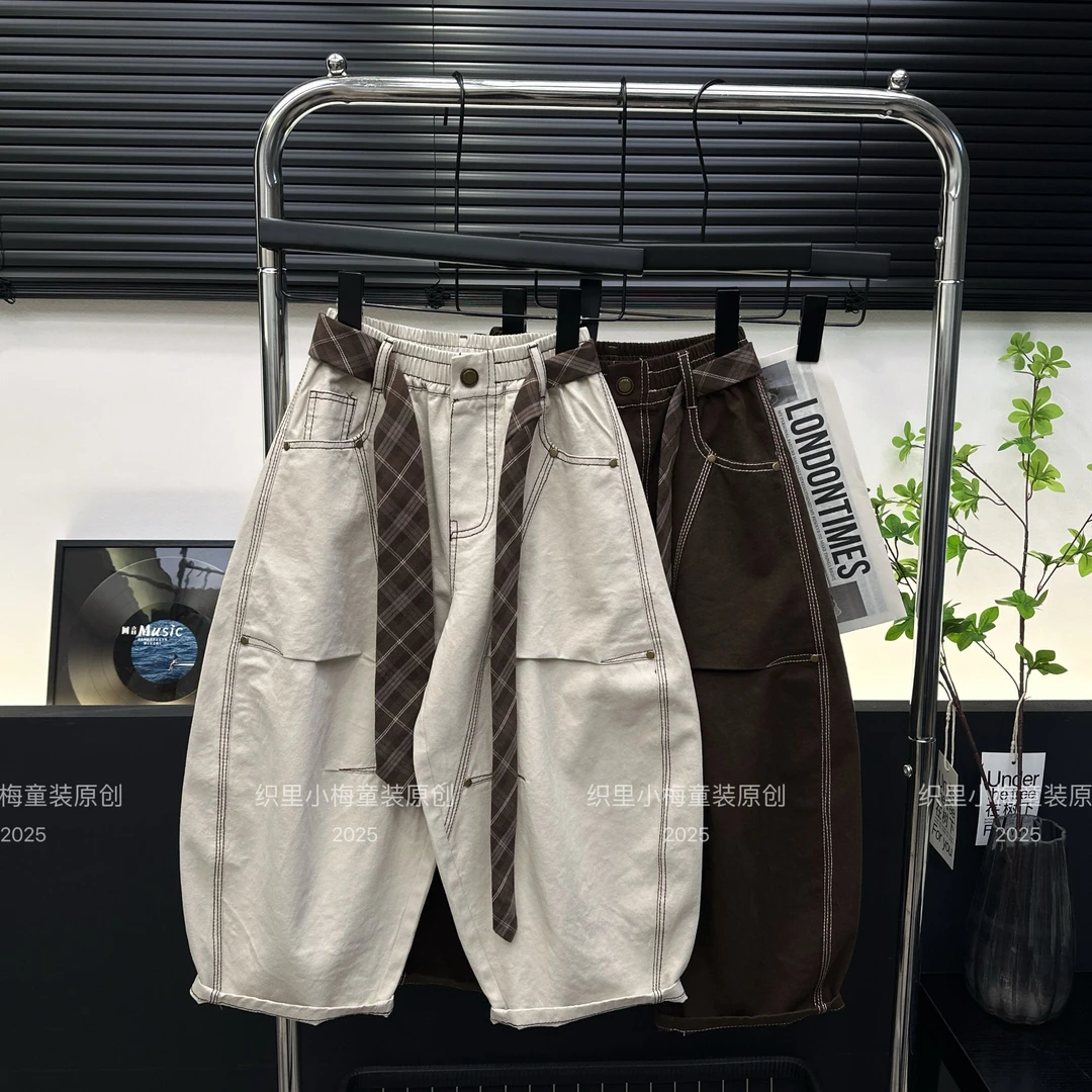 【原版正品】男女童秋季新款纯棉2025春秋款宽松休闲微阔弯刀裤
