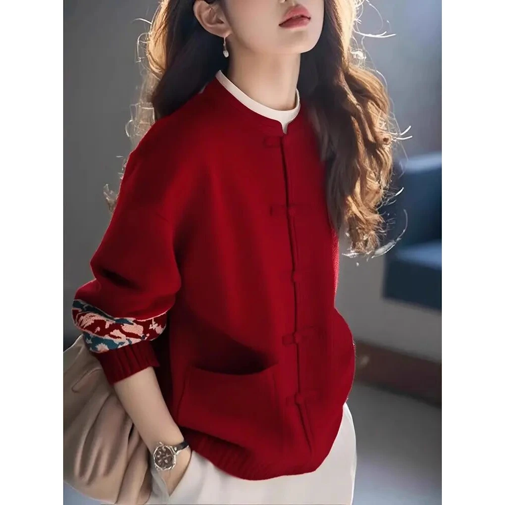 冬季感超好看慵懒风独特别致新中式国风休闲针织衫毛衣外套女