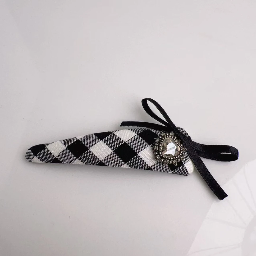 MY SISTERS韩国东大门百搭格子布艺蝴蝶结BB夹