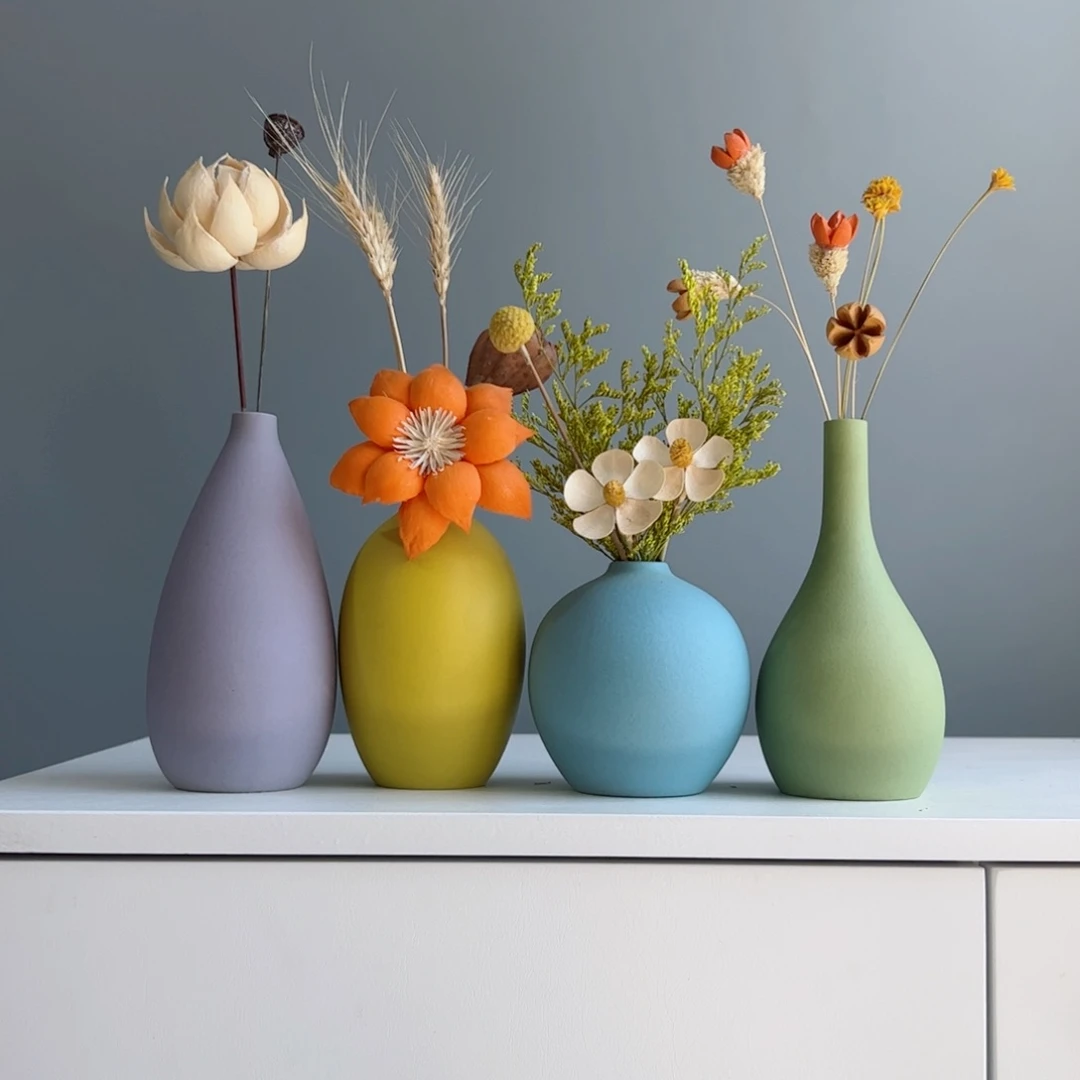 摆件陶瓷小花瓶摆件含花总高约20-30cm